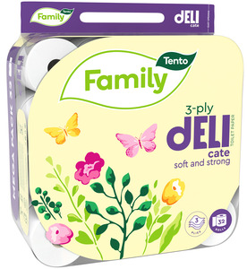 Tento Family Delicate toalettpapír (wc papír), 3 rétegű, 117 lapos, 32 tekercs/csomag