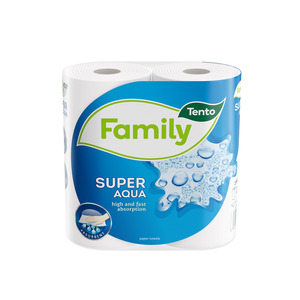 Tento Family Super Aqua háztartási papírtörlő/kéztörlő, 2 rétegű, fehér, 45 lapos, 2 tekercs/csomag