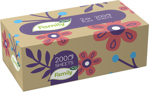 Tento Familybox 200 papírzsebkendő/kozmetikai kendő, 2 rétegű, 200 kendő/doboz
